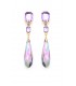 Oorclips met lila kristallen en lange regenboog druppelvormige hanger.