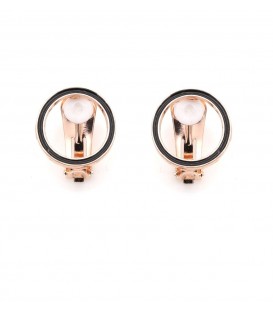 Oorclips met zwarte cirkelrand en rosegoudkleurige achterkant
