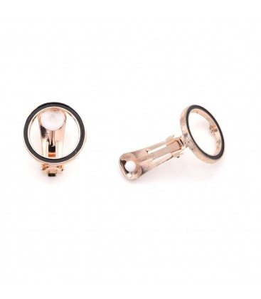 Oorclips met zwarte cirkelrand en rosegoudkleurige achterkant