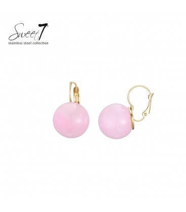 Oorbellen met roze bol en goudkleurige sluiting Klaphaak