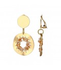 Oorclips goudkleurig met oranje en beige kralen