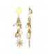 Oorclips met schelpjes, zeepaardje en parels en goudkleurige hangers