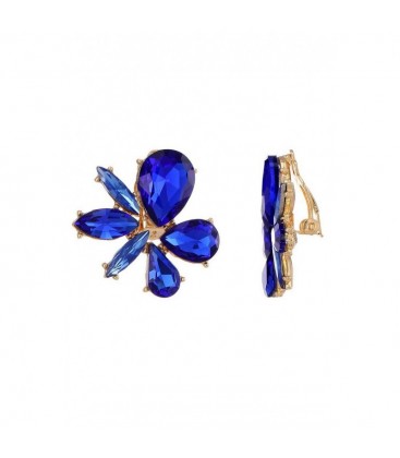 Oorclips met blauwe bloemvormige glas kralen