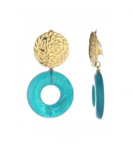 Oorclips met turquoise hanger en goudkleurige oor knop