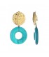 Oorclips met turquoise hanger en goudkleurige oor knop
