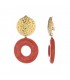 Oorclips met bruin, oranje hanger en goudkleurige oor stukje