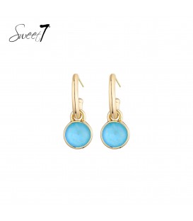 Oorbellen met blauwe ronde steen en goudkleurige ring
