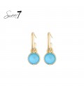 Oorbellen met blauwe ronde steen en goudkleurige ring