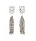 Oorclips met zilverkleurige kettingen en hekder steentje