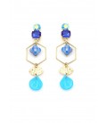 Oorclips blauw met bedels en goudkleurig accenten