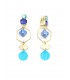 Oorclips blauw met bedels en goudkleurig accenten