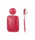 Oorclips in fuchsia roze met ronde en rechthoekige vormen.