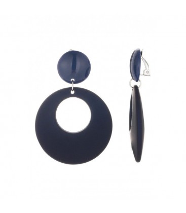 Donkerblauwe oorclips met een ronde bovenzijde met een open hanger