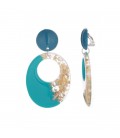 Turquoise oorclips en een transparante zijkant met goudkleurige glitter.