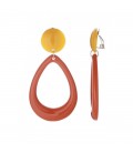 Oorclips oranje ovale hanger met een ronde gele oorknop.