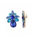 Oorclips met grote blauwe en turquoise kristallen