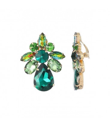 Oorclips met groene kristallen in verschillende tinten