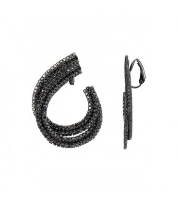 Oorclips zwart bezet met fonkelende strass steentjes