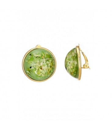 Oorclips met frisse groen tinten en goudkleurige rand