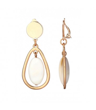 Oorclips rose gold met ivoorkleurige en een open ovale hanger