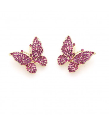 Oorclips in vlindervorm met fonkelende fuchsia kristallen