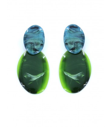 Oorclips groene hanger en een blauwe ovale oor stuk