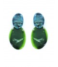 Oorclips groene hanger en een blauwe ovale oor stuk