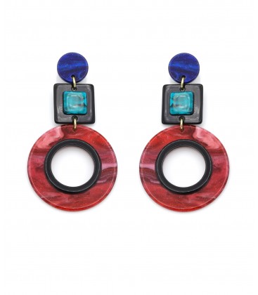 Oorclips Blauw ,groen, en een rode cirkel