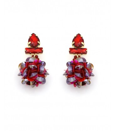Oorclips rood met pailletten en strass steentjes
