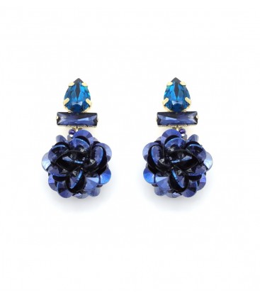 Oorclips blauw met pailletten en strass steentjes
