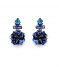 Oorclips blauw met pailletten en strass steentjes