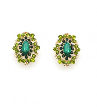 Oorclips met groene kristallen in goudkleurige setting