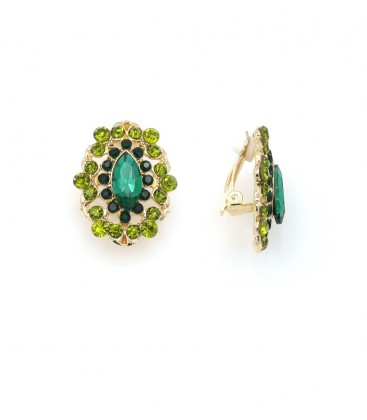 Oorclips met groene kristallen in goudkleurige setting