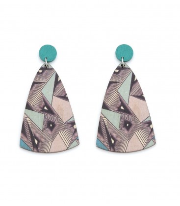 Oorbellen met geometrisch dessin in turquoise en neutrale tinten