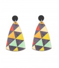 Oorbellen hout gekleurd met geometrisch patroon