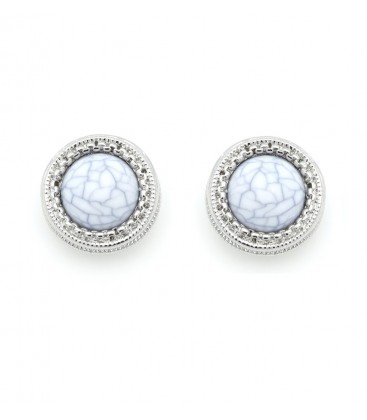 Oorclips met lichtblauwe marmersteen en zilverkleurige rand