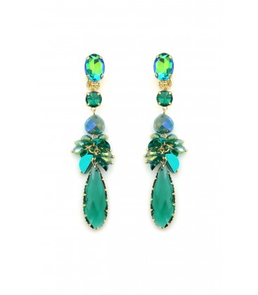 Oorclips met groene kristallen en facetgeslepen hanger