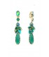 Oorclips met groene kristallen en facetgeslepen hanger