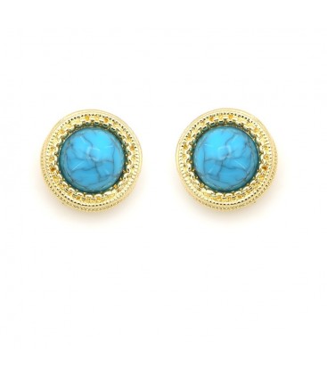 Oorclips met blauwe inleg in het midden en goudkleurige rand