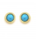 Oorclips met blauwe inleg in het midden en goudkleurige rand