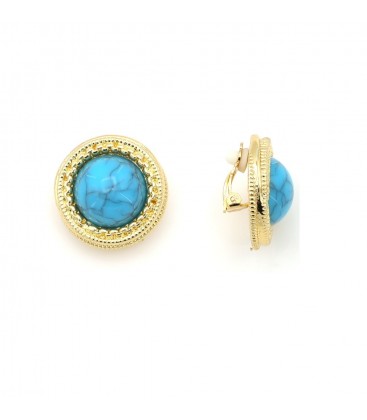 Oorclips met blauwe inleg in het midden en goudkleurige rand