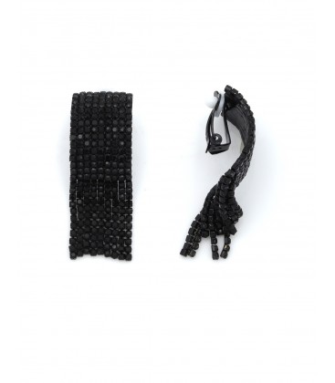 Oorclips met zwarte strass steentjes en rechthoekige vorm